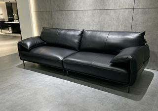 Designer Lychee-Grain Leather Sofa, Black 2.8m