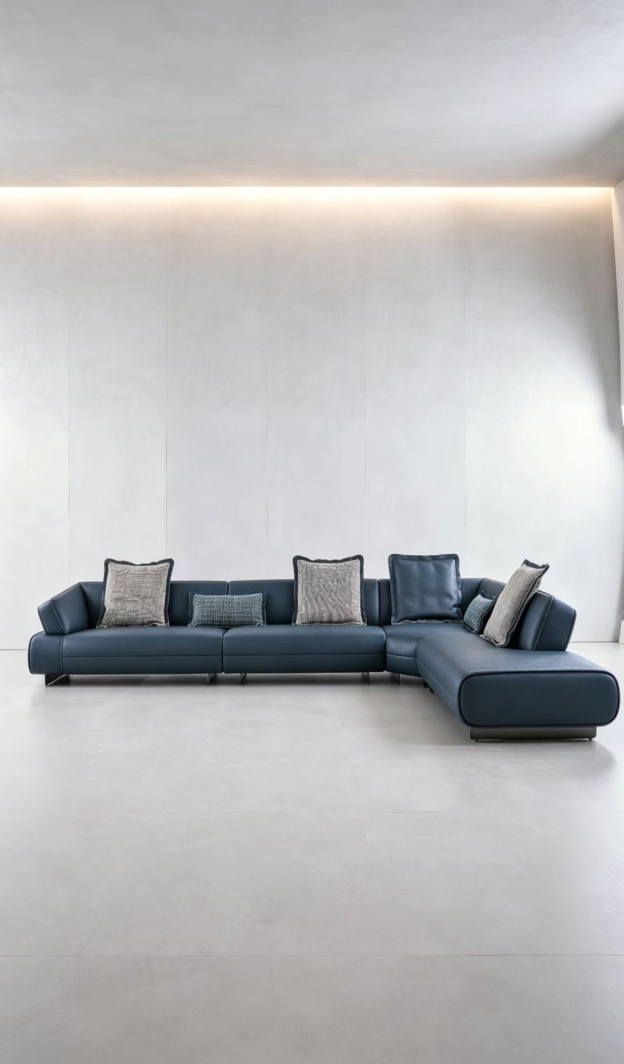 Modern Minimalist Navy Blue Leather L-Shaped Sectional Sofa