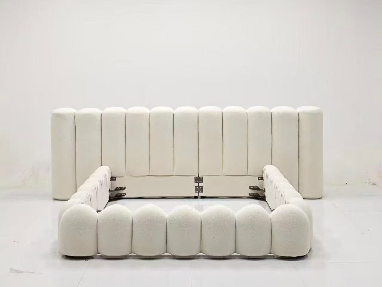 Cream Rounded Panel Upholstered Bed