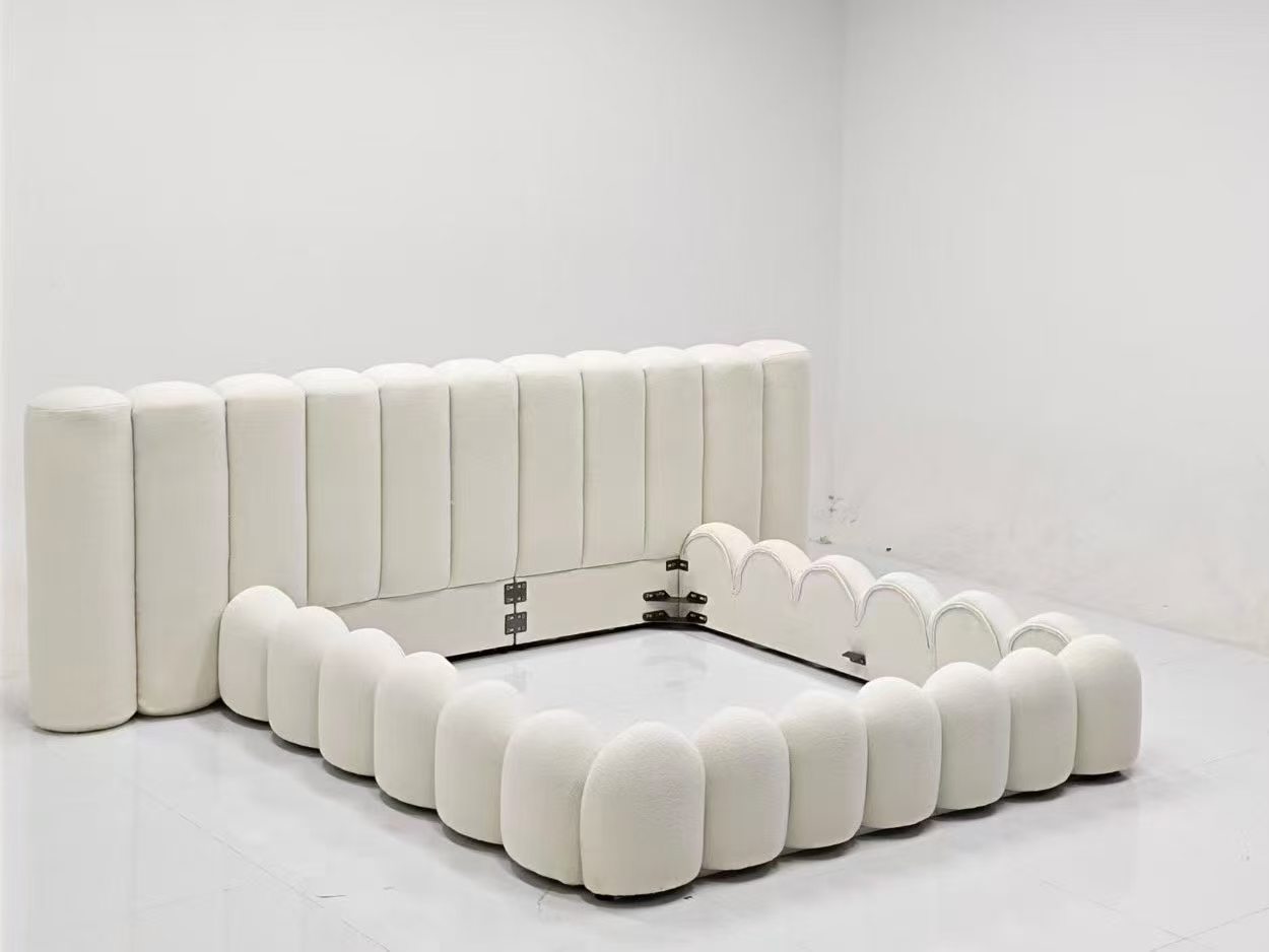 Cream Rounded Panel Upholstered Bed