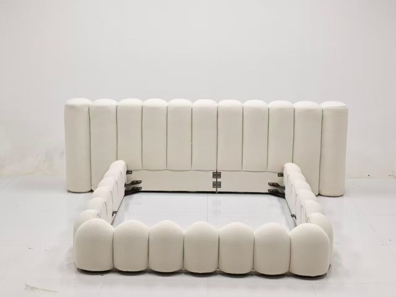 Cream Rounded Panel Upholstered Bed