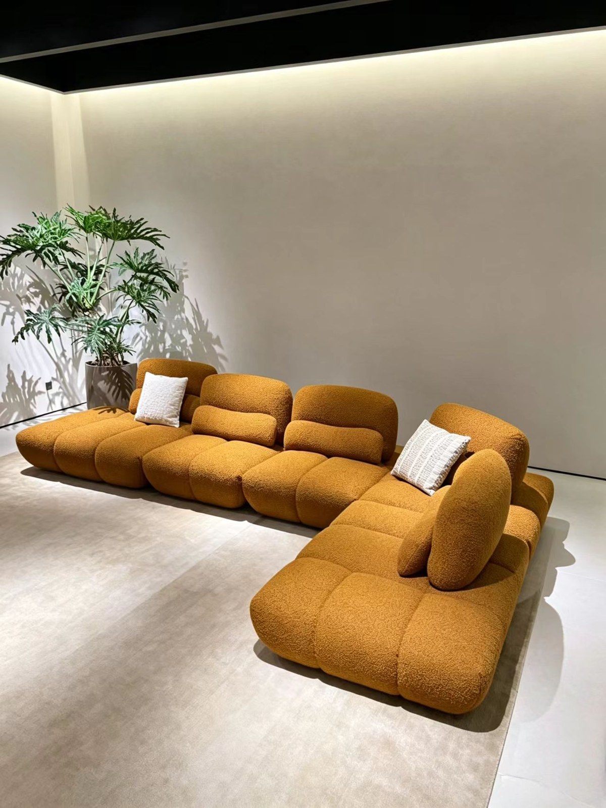 Caramel Brown Bouclé-Look Modular Sectional Sofa