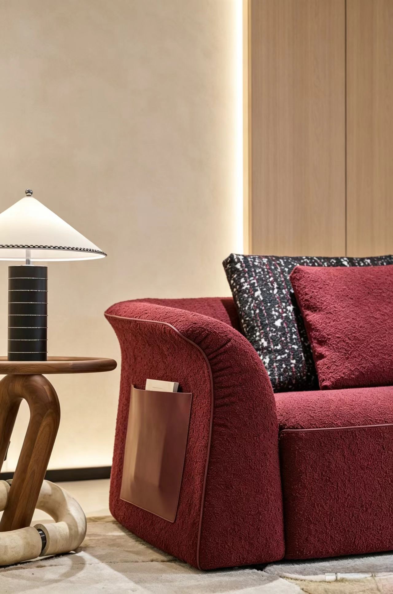 Burgundy Curved Modular Fabric Sofa