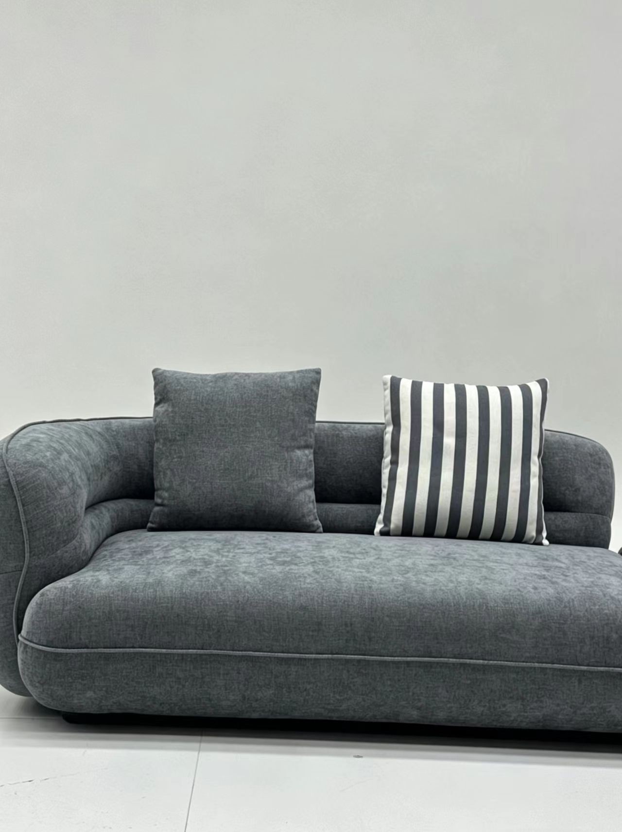 Curved Modular Fabric Sofa with Striped Cushions