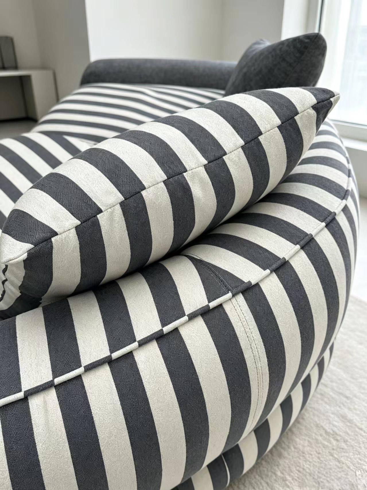 Curved Modular Fabric Sofa with Striped Cushions